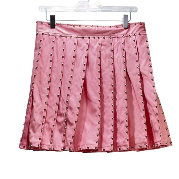 Kiwi Womens Pink Pleated Studded Skirt Faux Leather Mini Size L - Picture 7 of 14